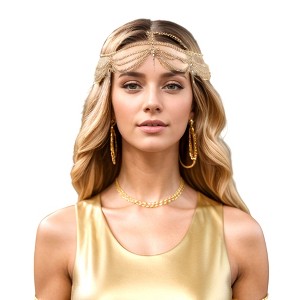 Unique Bargains Multi-layered Tassels Rhinestone Headpiece Gold Tone 1 Pc - 1 of 4