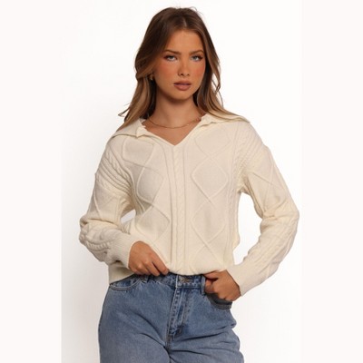 Petal and Pup Robbie Collar Neck Cable Knit Sweater - Cream