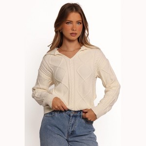 Petal and Pup Robbie Collar Neck Cable Knit Sweater - Cream - 1 of 4
