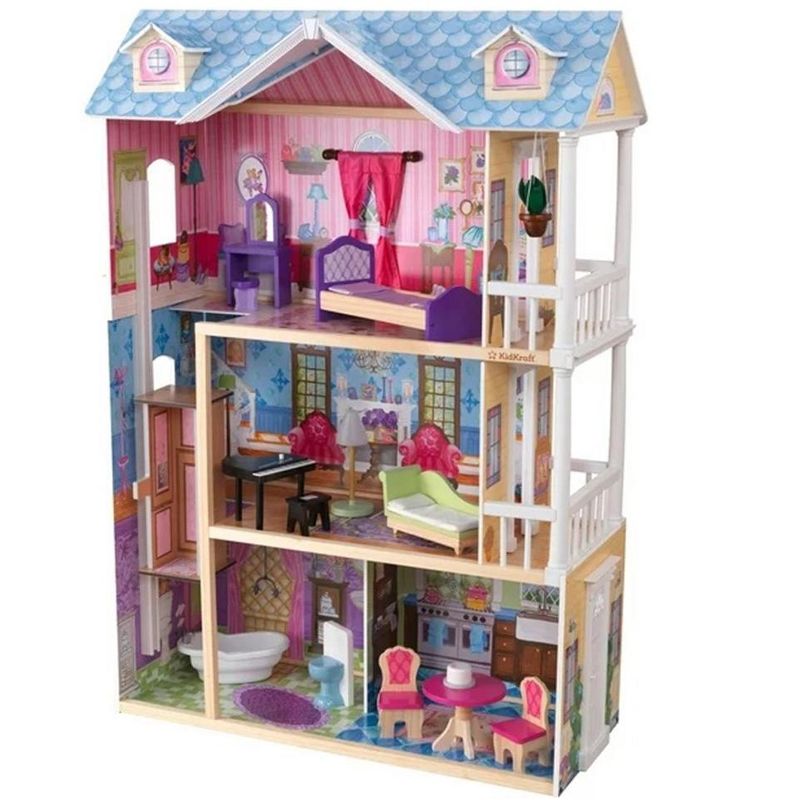 KidKraft My Dreamy Wooden Dollhouse with 14 Accessories 34in x 15.5in x 47.75in, 1 of 4
