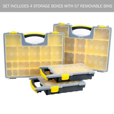 Yellow and Black Plastic Tool and Hardware Organizer Set with Clear Tops