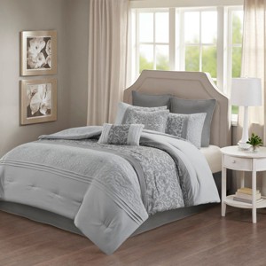 Sapphtopaz Bedding Comforter Set Quilt Set Embroidered with Plant Print Pattern Pintucking Details 8 Piece - 1 of 4