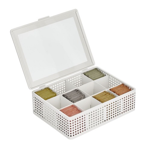 Wood Tea Bag 5-Compartment Organizer Box with Clear Lid, Tea Storage Box