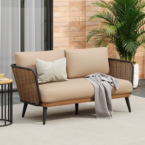 Christopher Knight Home Bobby 58" Patio Rustic Iron and Rattan Loveseat with Cushions - 1 of 1
