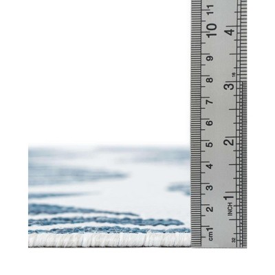 Navy Blue and Gray Square Synthetic Outdoor Rug