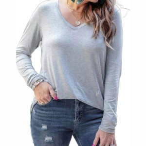 Women's Basic Long Sleeve V-Neck Tee - Jess Lea - 1 of 2