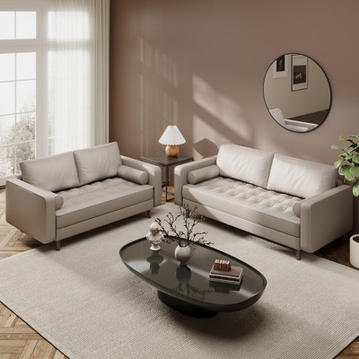 Luige 2 Piece Mid-Century Modern Square Arm Faux Leather Sofa and Loveseat Set - Tree City