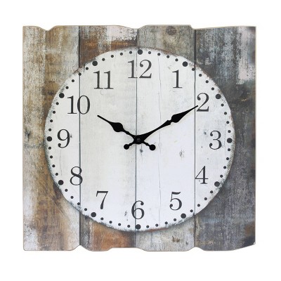 15.7" x 15.7" Rustic Wooden Wall Clock White/Brown - Stonebriar Collection