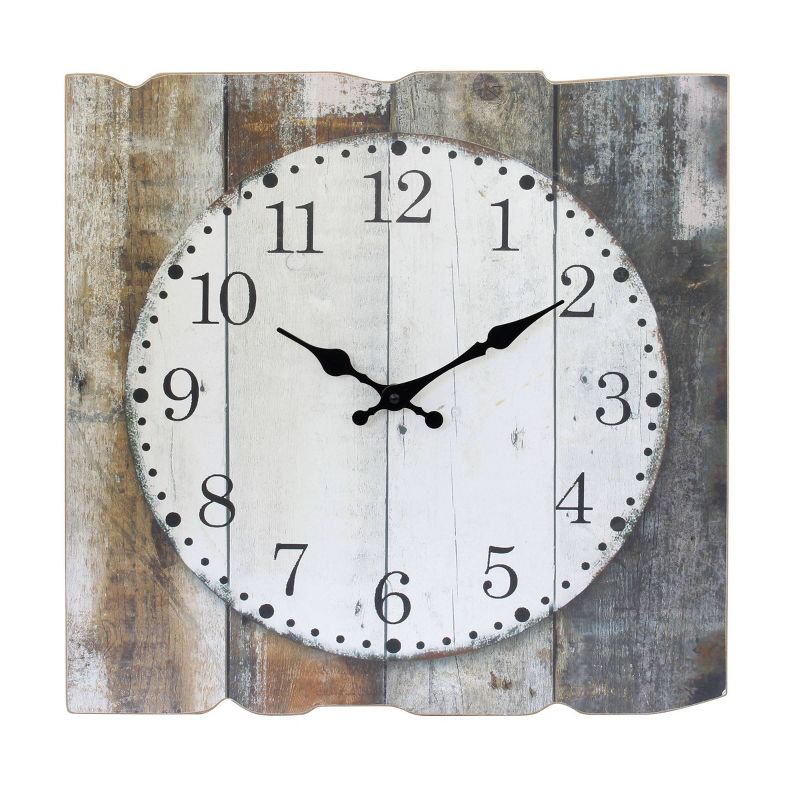 15.7&#34; x 15.7&#34; Rustic Wooden Wall Clock White/Brown - Stonebriar Collection, 1 of 8