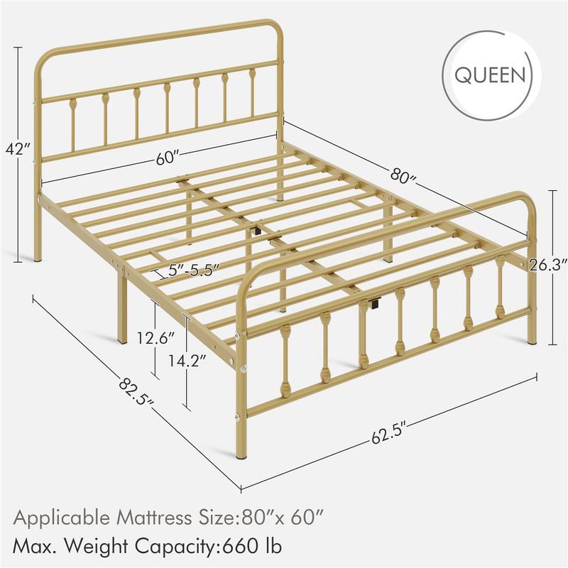 Yaheetech Iron Platform Bed Frame with High Headboard and Footboard, 3 of 9