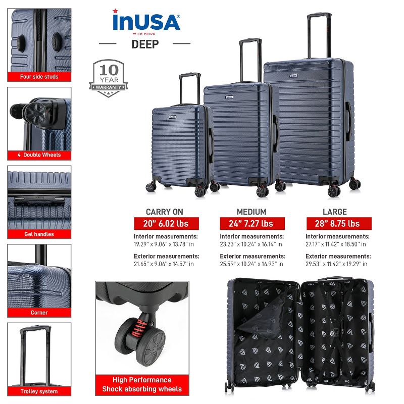 InUSA Deep Lightweight 3pc Hardside Spinner Luggage Set, 3 of 9