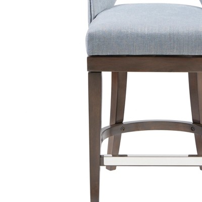 Transitional Blue Swivel Counter Stool with Silver Kick Plate
