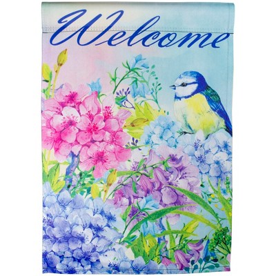 Northlight Blue and Purple Welcome Bird Outdoor Garden Flag 12.5" x 18"