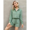 Women's  2 Piece sets  Button Down Shirt Long Sleeve Short Drawstring  Outfits - 3 of 4