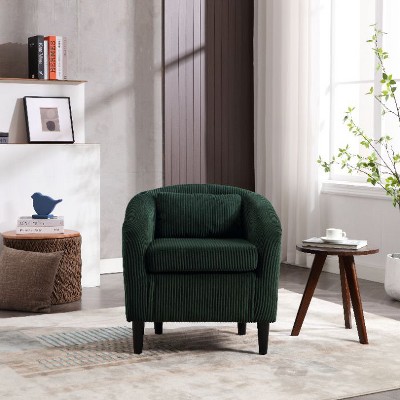 CAVINAS Mid-Century Modern Accent Barrel Chair with Corduroy Upholstery and Wooden Legs, Comfy Single Armchair with Thick Cushions and Pillow