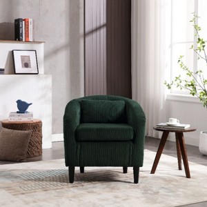 CAVINAS Mid-Century Modern Accent Barrel Chair with Corduroy Upholstery and Wooden Legs, Comfy Single Armchair with Thick Cushions and Pillow - 1 of 4