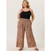 Agnes Orinda Women's Plus Size Boho Palazzo Elastic Waist Stripe Wide Leg Lounge Pants with Pocket - 4 of 4