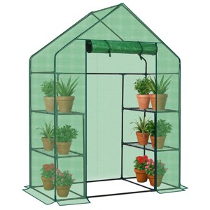 SEVOBAL Greenhouse Outdoor Durable PE Plant Green House for Frost Protection Shelf Clips Roll-up Zipper Door Walk-in for Planter, Green, 99"*37"*10" - 1 of 4