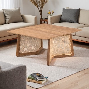 27.6" Teak & Rattan Square Coffee Table - 1 of 4