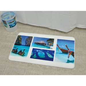 Evideco French Home Goods Bathroom Rug Memory Foam Mat Paradise Print Blue 30"L x 18"W - 1 of 4
