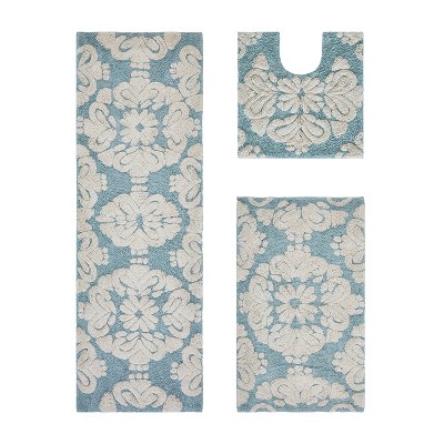 Medallion Collection 3 Piece 100% Cotton Tufted Bathroom Rug Set  with Non-Slip Backing, Machine Washable, Tumble Dry Bath Mat
