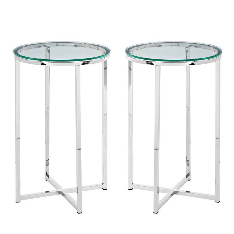 Set of 2 Vivian Glam X Leg Round Side Tables Glass/Chrome - Saracina Home, 4 of 10