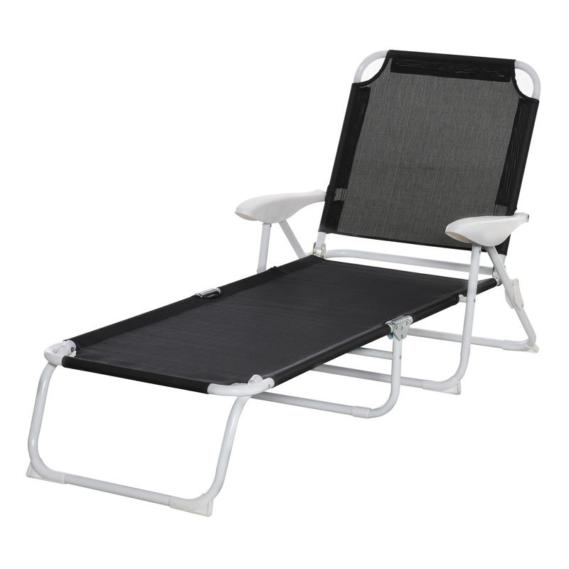 Outsunny Folding Chaise Lounge, Outdoor Sun Tanning Chair, Four-Position Reclining Back, Armrests, Mesh Fabric, 4 of 7