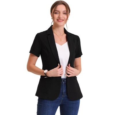 INSPIRE CHIC Women's Notch Lapel Collar One Button Office Formal Short Sleeve Blazer
