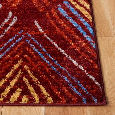 Red and Terracotta Geometric Synthetic Rectangular Area Rug