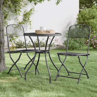 vidaXL Expanded Metal Mesh Folding Patio Chairs in Anthracite - Industrial Style Outdoor Seating Furniture for Patio, Garden - Pack of 2