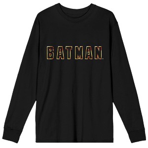 Men's DC Comic Book Batman Text Black Long Sleeve Graphic Tee Shirt - 1 of 1