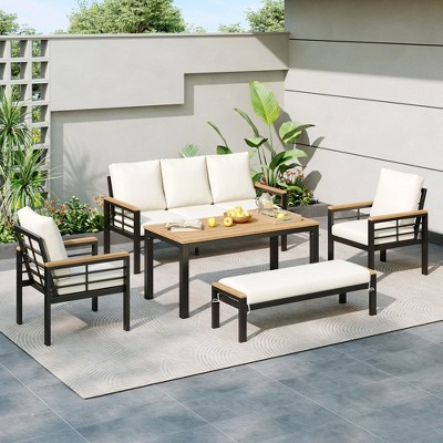 Chic Crate-Modern Patio Furniture Set – 5-Piece Outdoor Sofa Conversation Group with Removable Cushions, Backyard, Poolside & Garden Furniture Set