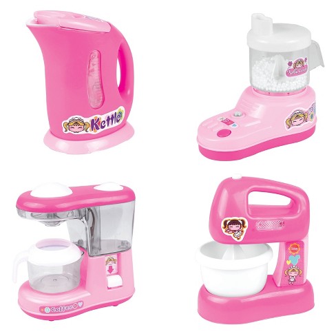 Toy Microwave and Mixing Blender Children's Kitchen Pretend Play Playset  Battery Operated Appliance Set With Food Pieces Perfect For Early Learning  Educational Preschool Girls Cooking Toys (Pink) 
