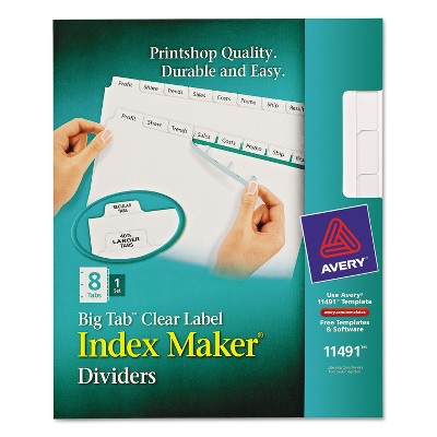 Avery Index Maker Print & Apply Clear Label Dividers w/White Tabs 8-Tab Letter 11491