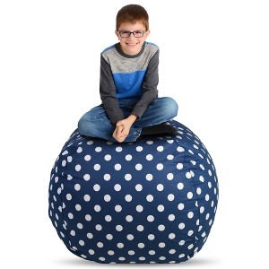 Creative QT Stuff ’n Sit XL 38’’ Bean Bag Storage Cover for Stuffed Toys, Great as Bedroom Organizer or Chair, Navy Pola Dot - 1 of 4
