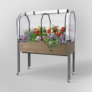 CedarCraft Self-Watering Spruce Planter: Elevated Garden Bed with Greenhouse & Bug Cover, 21"x47"x32", Rectangular - 1 of 4