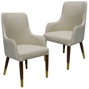 LeisureMod Viva Dining Armchair in Leather Upholstery with Gold Accent Wood Legs for Modern Kitchen and Home, Set of 2 - 1 of 4