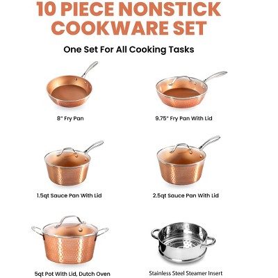 Copper Hammered Nonstick 10-Piece Aluminum Cookware Set