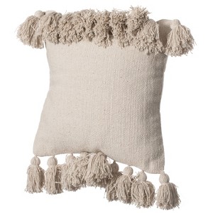16" Handwoven Cotton Throw Pillow Cover Flat Natural Design, Insert Included - 1 of 4