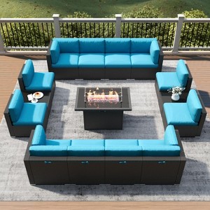 LayinSun 15 Piece Patio Furniture Set with Fire Pit Table, Outdoor Conversation Sets Wicker Rattan Sectional Sofa with Coffee Table - 1 of 4