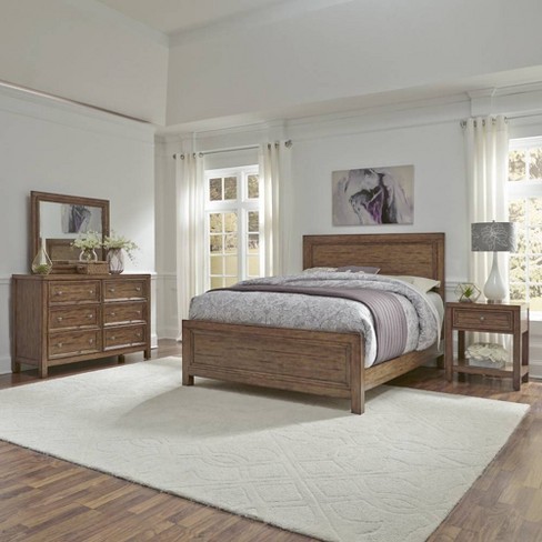Queen Bed Sedona Night Stand Dresser And Mirror Toffee Brown