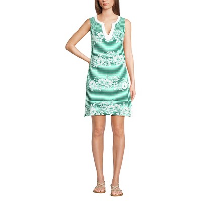 Lands' End Women's Cotton Jersey Notch Neck Dress with Soutache