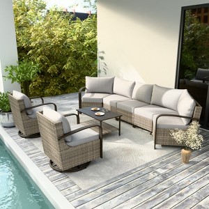 EAGLE PEAK Coastal Vista Outdoor Patio Furniture Set, Half-Moon Curved Wicker Patio Conversation Set with Coffee Table - 1 of 4