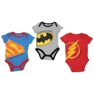 Kids Justice League Superman Batman and Flash 3-Pack Bodysuit Set - 1 of 2