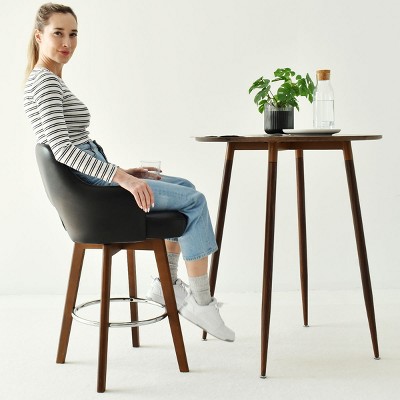 Edward Black Faux Leather Swivel Bar Stool with Rubberwood Legs
