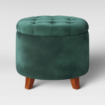 Tufted Round Storage Ottoman Velvet Green - Threshold™