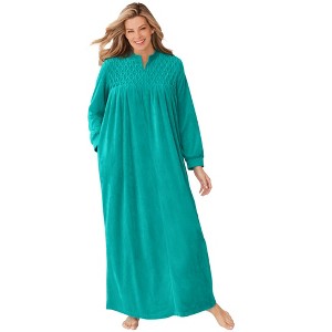 Only Necessities Plus Size Smocked Velour Long Robe - 1 of 4
