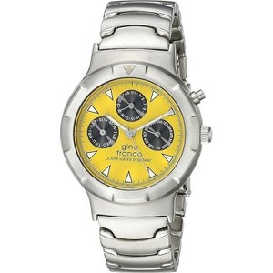 Gino Franco Men's Yellow Dial Round Stainless Steel Multi-Function Bracelet Watch - 1 of 2