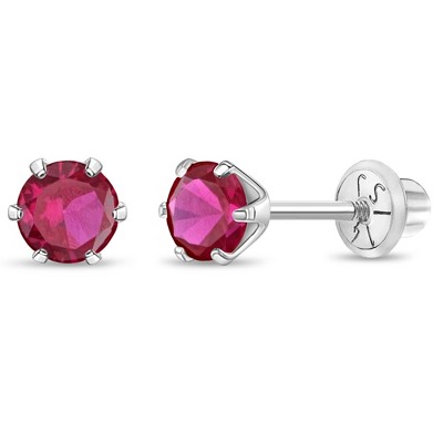 Girls' Classic Solitaire Screw Back 14k Gold Earrings - Fuchsia - In ...