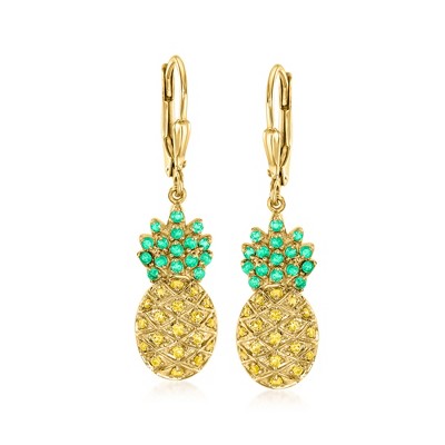 Ross-Simons 0.40 ct. t.w. Yellow Sapphire and .30 ct. t.w. Emerald Pineapple Drop Earrings in 18kt Gold Over Sterling